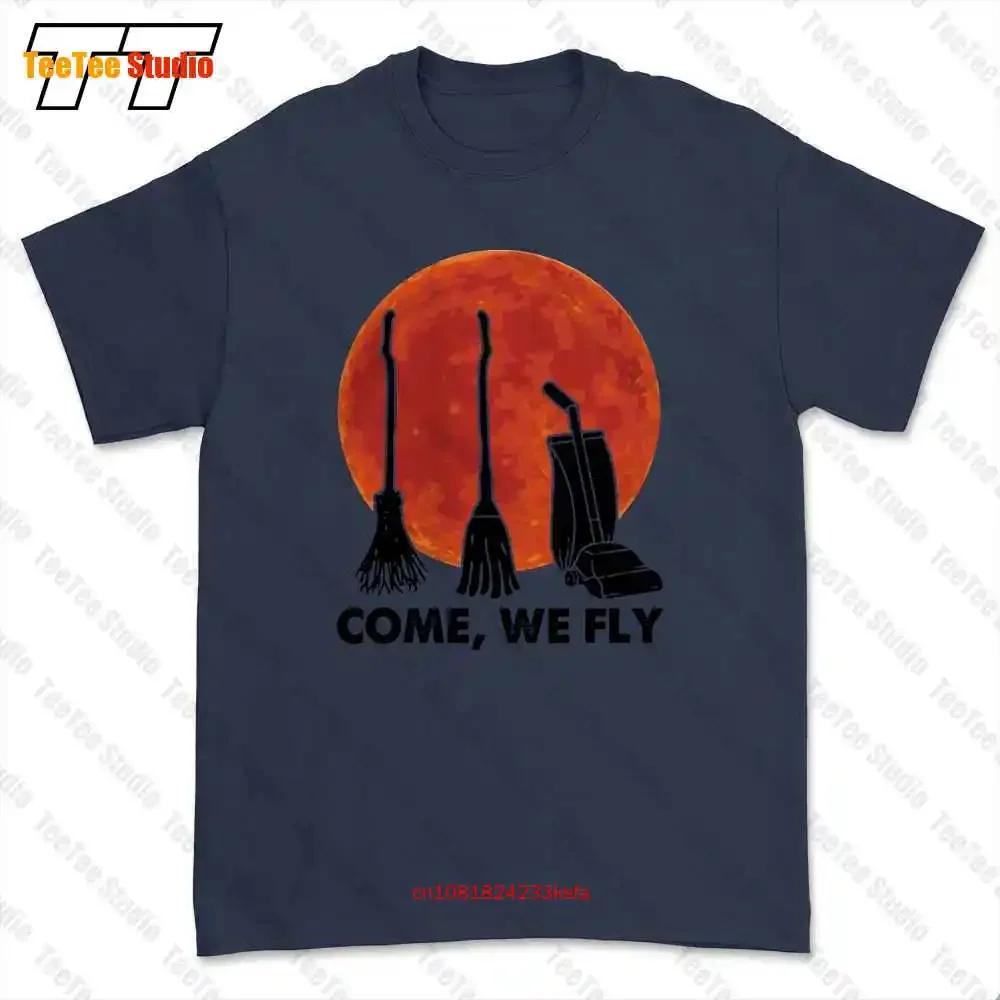 Halloween Come We Fly Broomstick Vacuum Cleaner Sunset T-shirt Tee AUDR