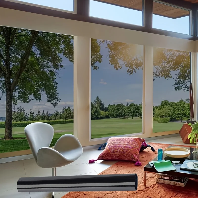 1 Roll Large Size One Way Privacy Window Film Heat Control Sun Block Static Cling No Glue Removable for Home Office Glass