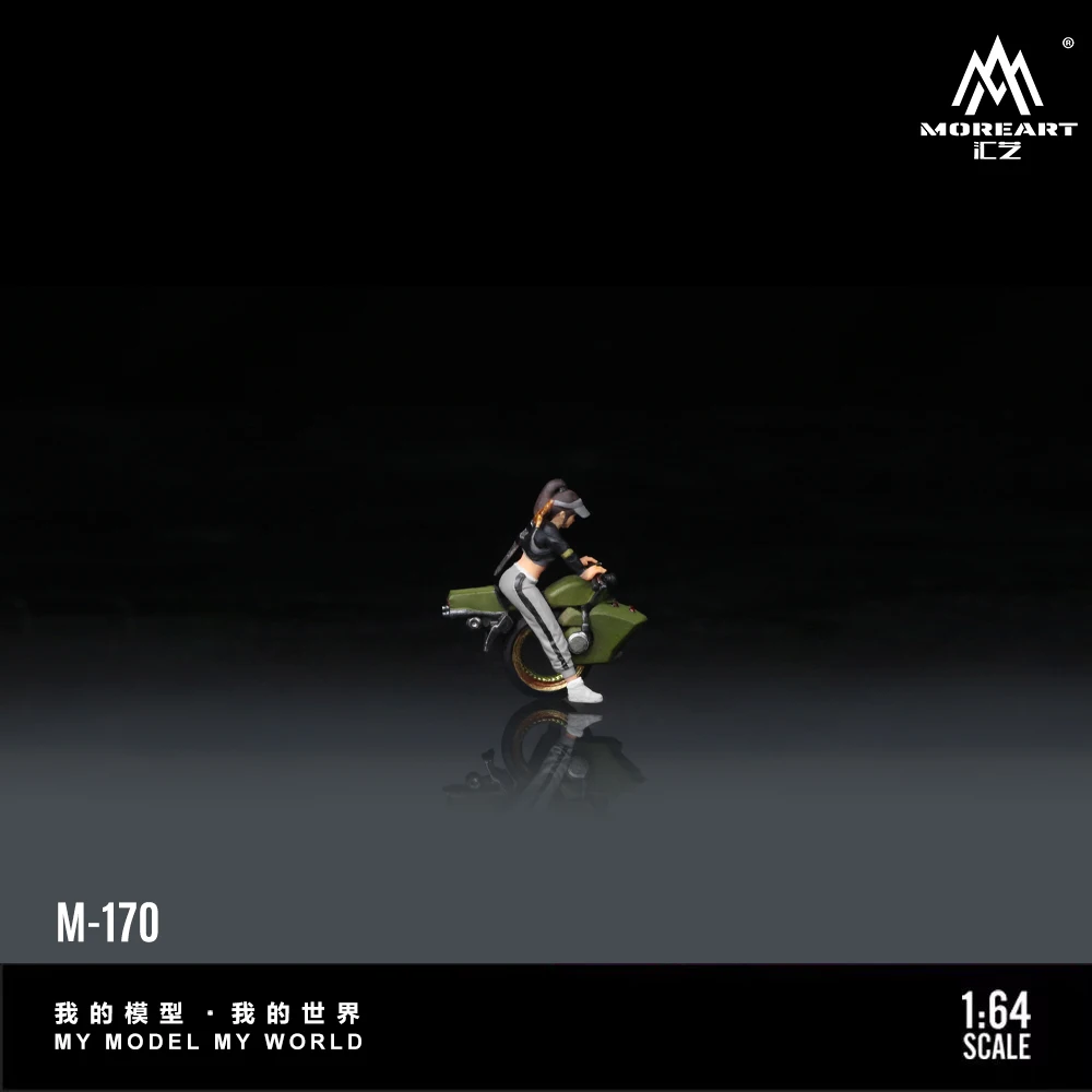โมเดลเรซิ่นรถมอเตอร์ไซค์ล้อเดียวสีเขียว MoreArt ขนาด 1:64 ของตกแต่งฉากจิ๋ว ของขวัญและของโชว์