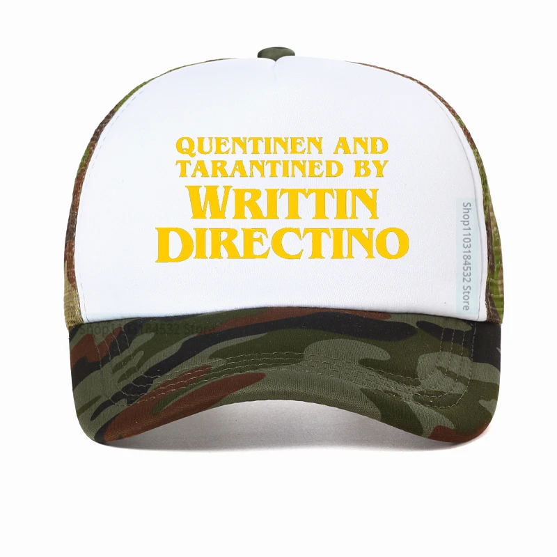 Quentinen En Tarantined Door Writtin Directino Grappige Print Hoed Hot Zomer Mesh Trucker Caps Buitenshuis Ademende Baseballpet