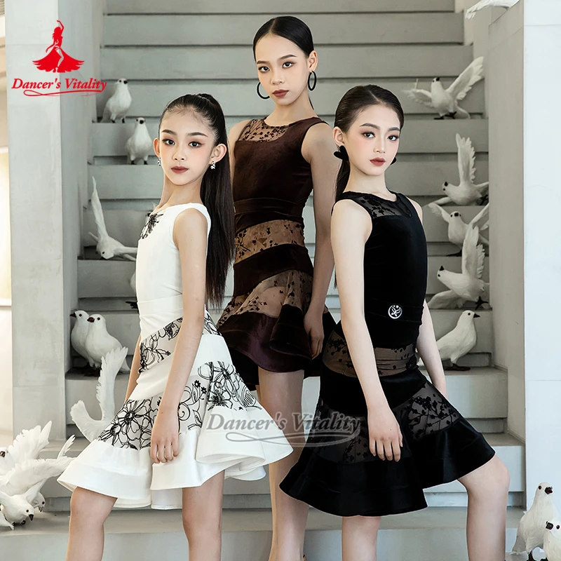 Three Colors To Choose Latin Dance Sleeveless Practise Costume Teenagers Chacha Samba Flowers Printing Clothes Dancer's Vitality