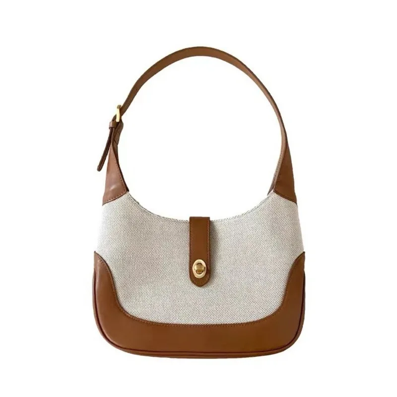 

2024 Spring/Summer New Women's French Canvas Panel Single Shoulder Underarm Bag High End Contrast Color Handbag