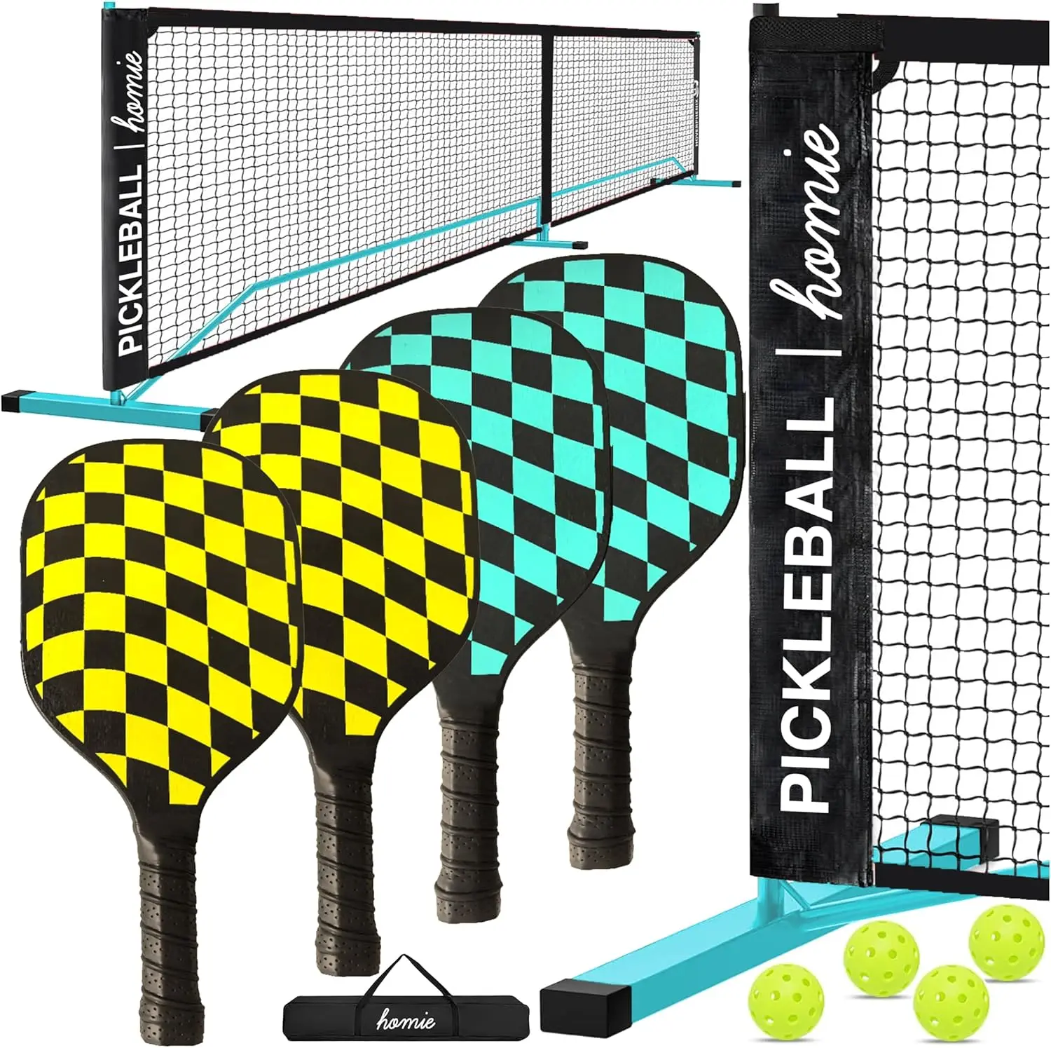 

Portable Pickleball Net Set with 4 Paddles, Balls, Backpack Bag, Easy Setup for Indoor Outdoor Play