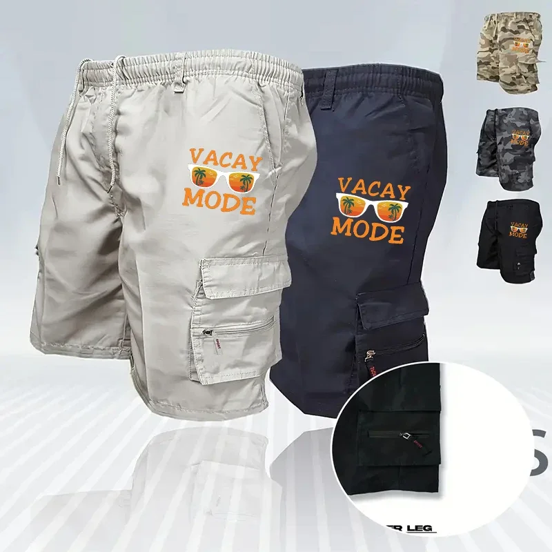 

Легкие тканевые шорты-карго, мужские летние шорты с несколькими карманами, камуфляжные однотонные черные повседневные уличные шорты цвета хаки