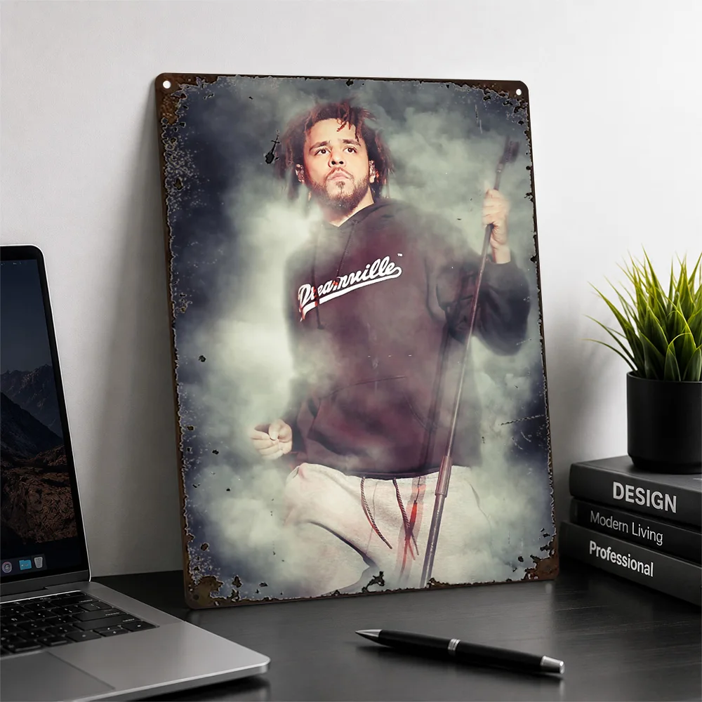 J Cole Stage Singer Portrait Aluminum Poster Smoky Wall Art For Music Studio Customized Metal Sign Record Collector Gift Idea