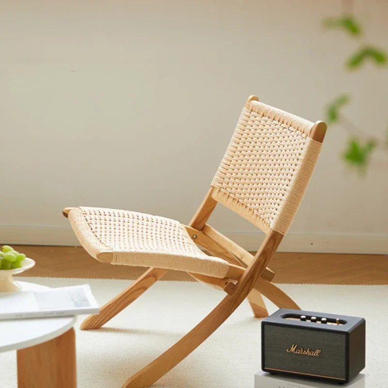 Chaise de Lecture Pliante en Rotin, Design en Bois, Mobilier Nordique Confortable au Sol, pour délégations