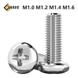 1mm 1.2mm 1.4mm 1.6mm 304Stainless Steel Cross Recessed Round Head Screws M1 M1.2 M1.4 M1.6 x 3 4 5 6 14mm Pan Head Screws