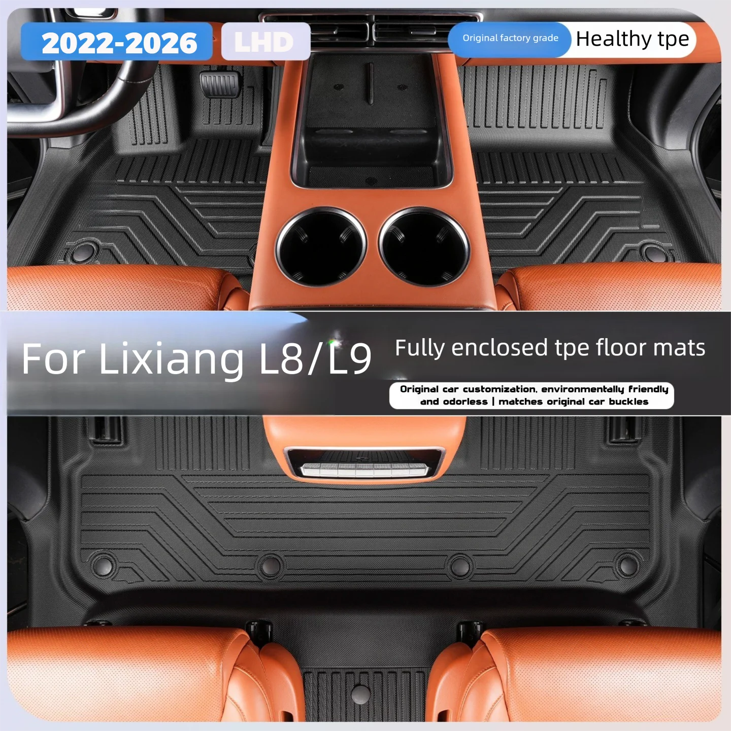 Custom 5D TPE Floor Mats For Li L8 L9 2022-2027 LiXiang Full Coverage LHD All Weather Anti Slip Auto Liners Interior Accessories