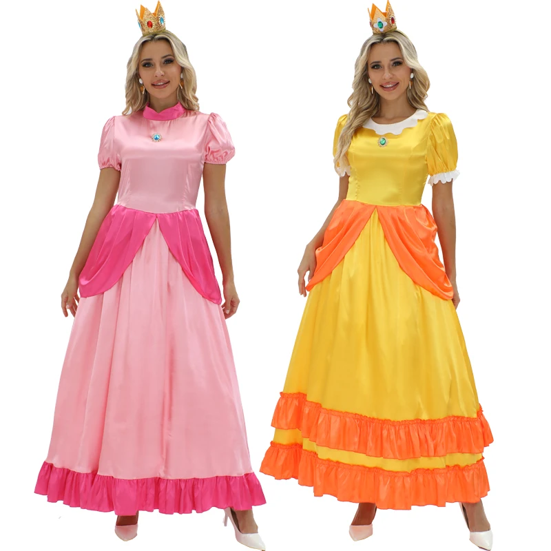 

Adult Cosplay Princess Dress Halloween Peach Princess Performance Costume Super Princess Daisy Dress Gaming Themed