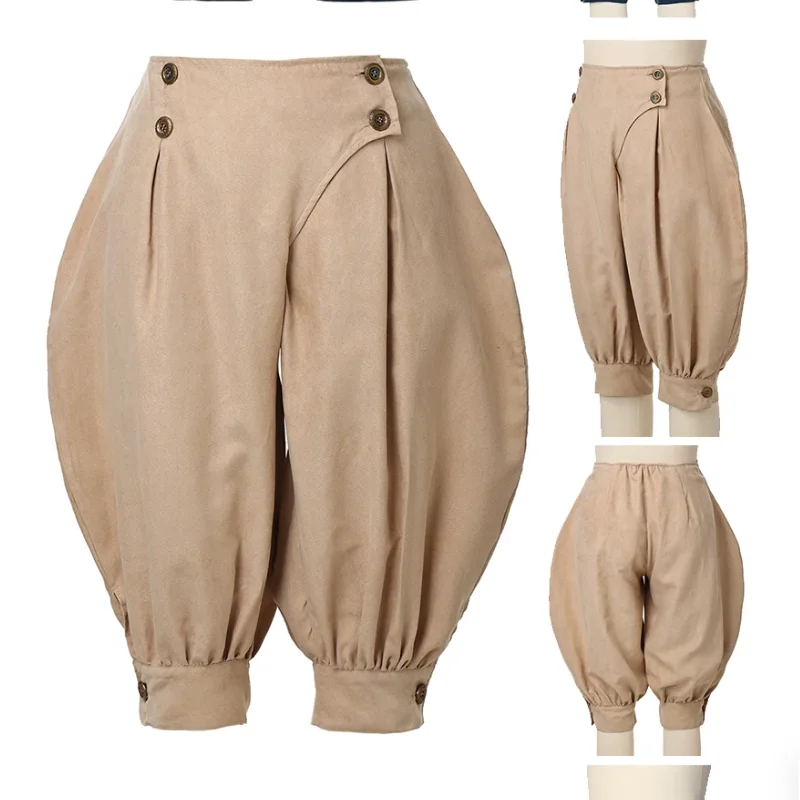 Halloween Renaissance Medieval Retro High Waisted Lantern Pants Cosplay Loose Pants Performance Costume