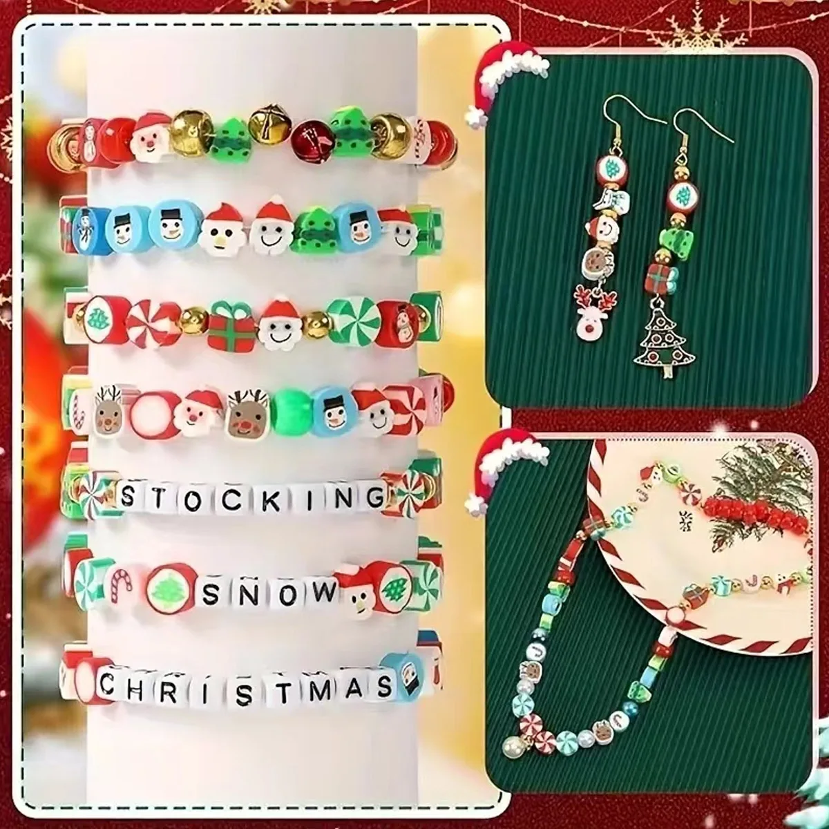 10mm 50pcs Christmas style iconic Tree Santa Claus Gifts Snowman beads for Jewelry Making Bracelet Necklace Handmade Crafts DIY