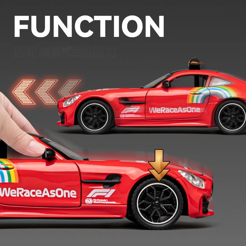 1:24 Mercedes Benzs AMG GT GTR Safety Car Alloy Scale Car Model Diecast Metal Sound&Light Miniature Car Vehicles Kids Toy Gifts