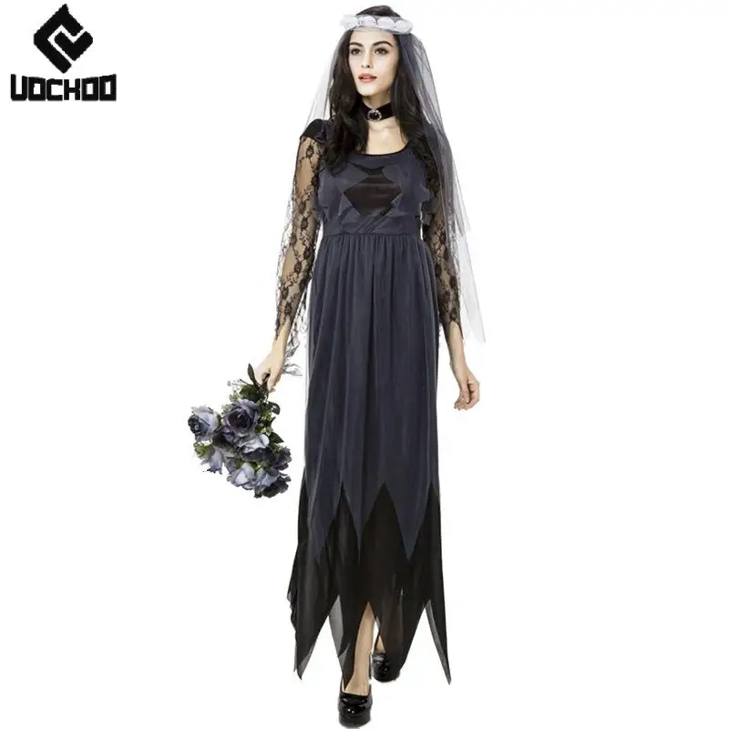 

Black Witch Dress Halloween Ghost Bride Cosplay Costume Gothic Mesh Dress Day of The Dead Outfit Festival Carnival Clothing