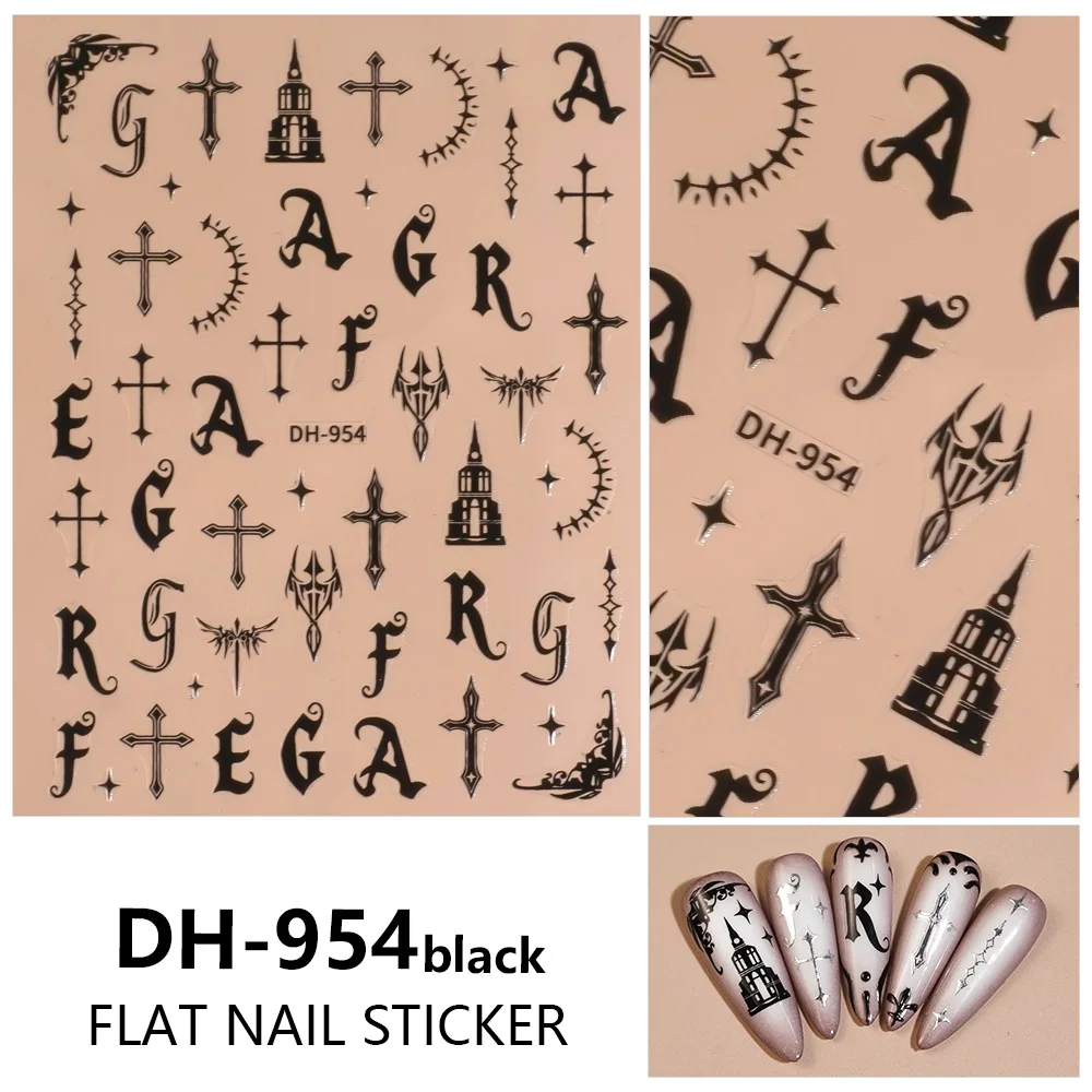 

1/5/10pcs 3D Flat Gothic Dark Retro Nail Stickers Cross Stars Nail Art Stickers DIY Self-Adhesive Manicure Decorative Decals