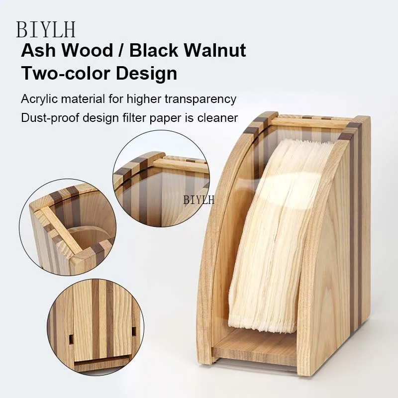 BIYLH Coffee Filter Paper Storage Box Ash Wood  Fan-shaped Filter Paper Storage Rack Solid Wood Dustproof Coffee Utensils