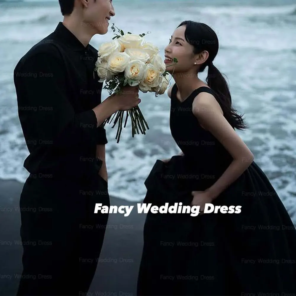 Fantasia elegante uma linha vestido de casamento coreia sessão de fotos uma linha sem mangas vestido de noiva até o chão nne incluído personalizado