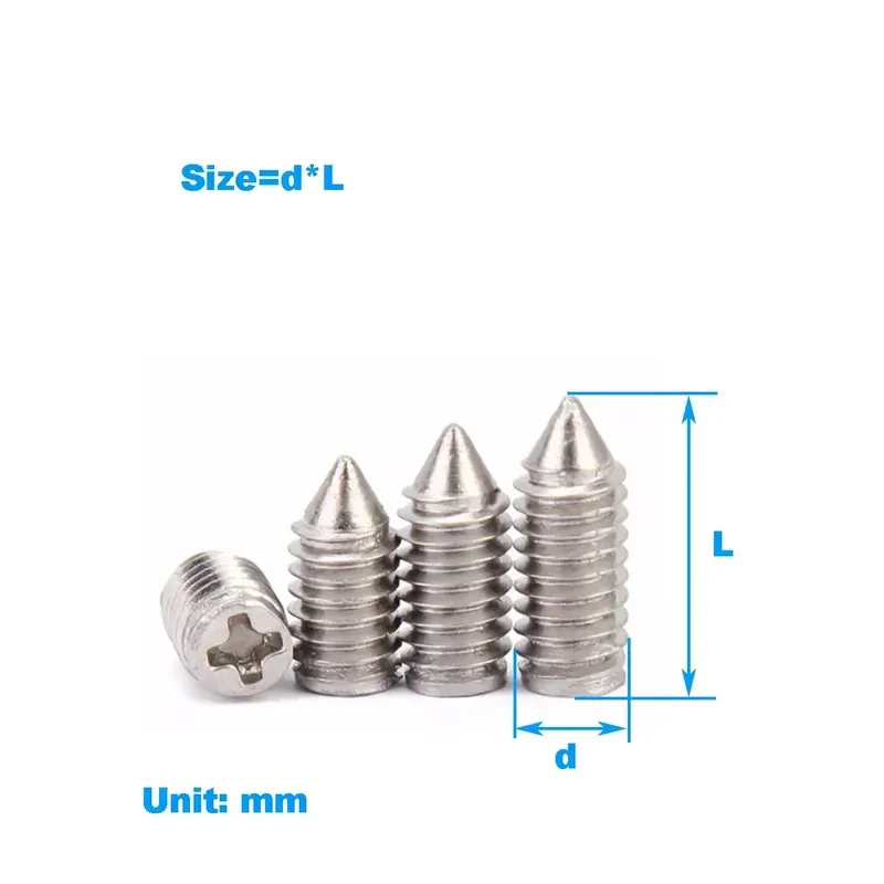 

Cross Groove Pointed Locking Machine Screw 304 Stainless Steel Cone End Headless Bolt M2-M4