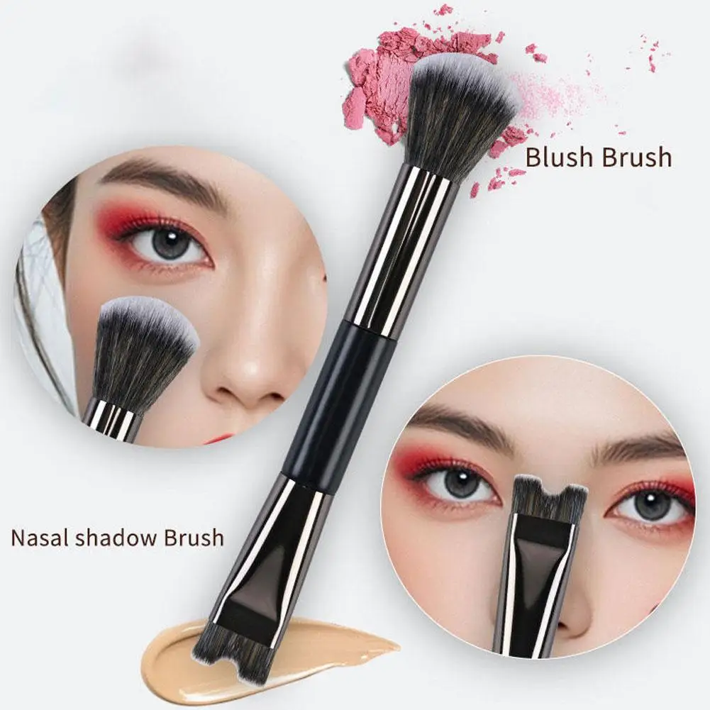 1 pçs pincéis de maquiagem em pó de precisão preto configuração compõem escova blush bronzer cabeça redonda rosto ferramentas cosméticas macio