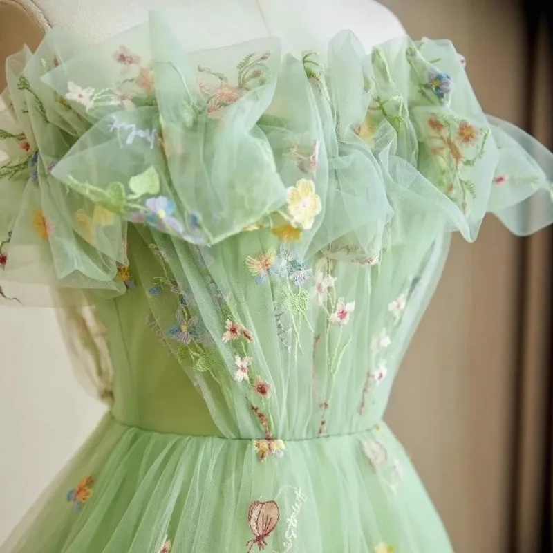 Nuevo vestido de fiesta de noche elegante para mujer, vestido de fiesta de Dubái con tirantes de malla sin mangas y bordado de encaje, Vestidos de graduación para mujer 2025