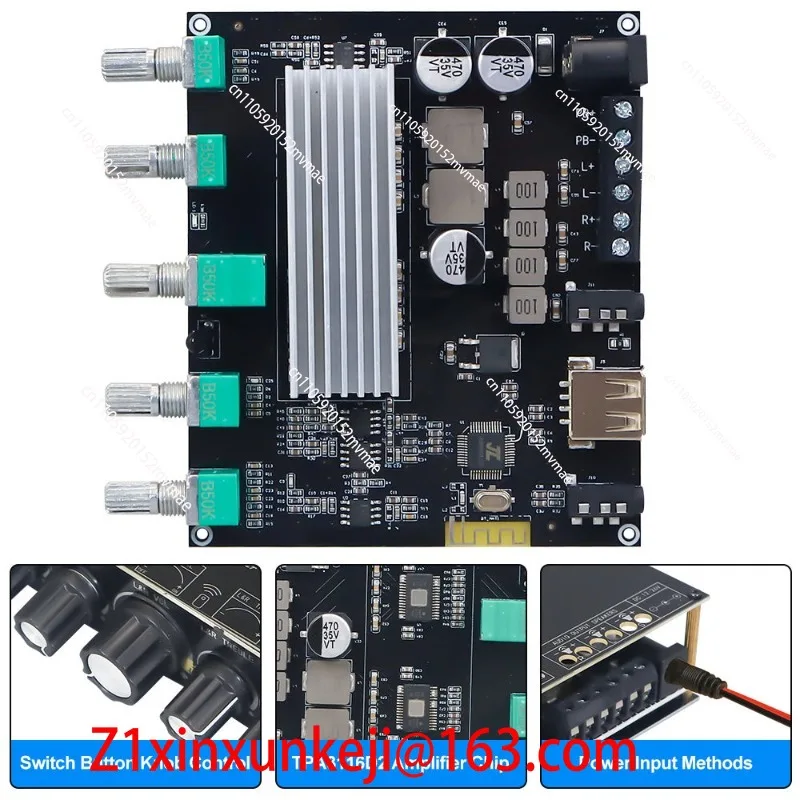 2*60W+150W Subwoofer Bluetooth 5.3 Power Amplifier Board USB Sound Card 2.1 Channel Audio Equalizer Class D Amp Module