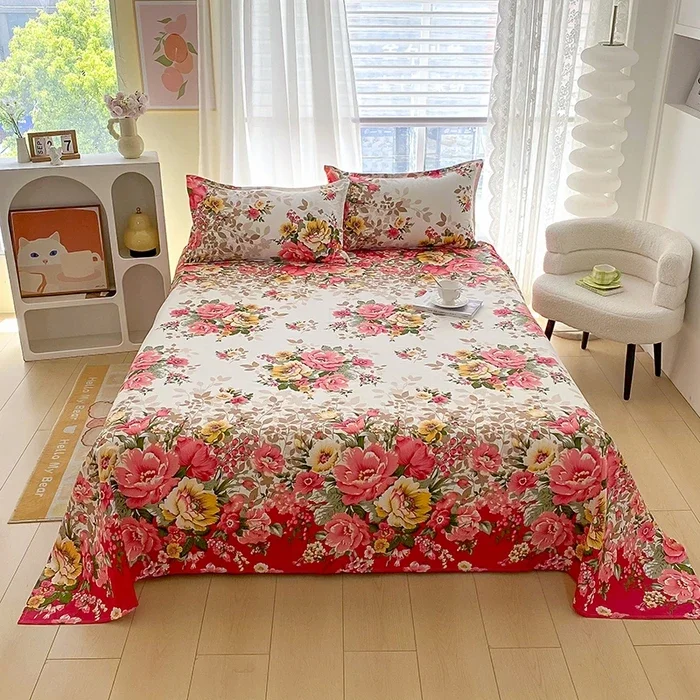 Flache Bettwäsche mit rotem Blumenmuster für Doppelbett, Einzelbett/Queen/King, reaktive bedruckte Bettlaken für Betten, Sabanas Cama 150 x 200