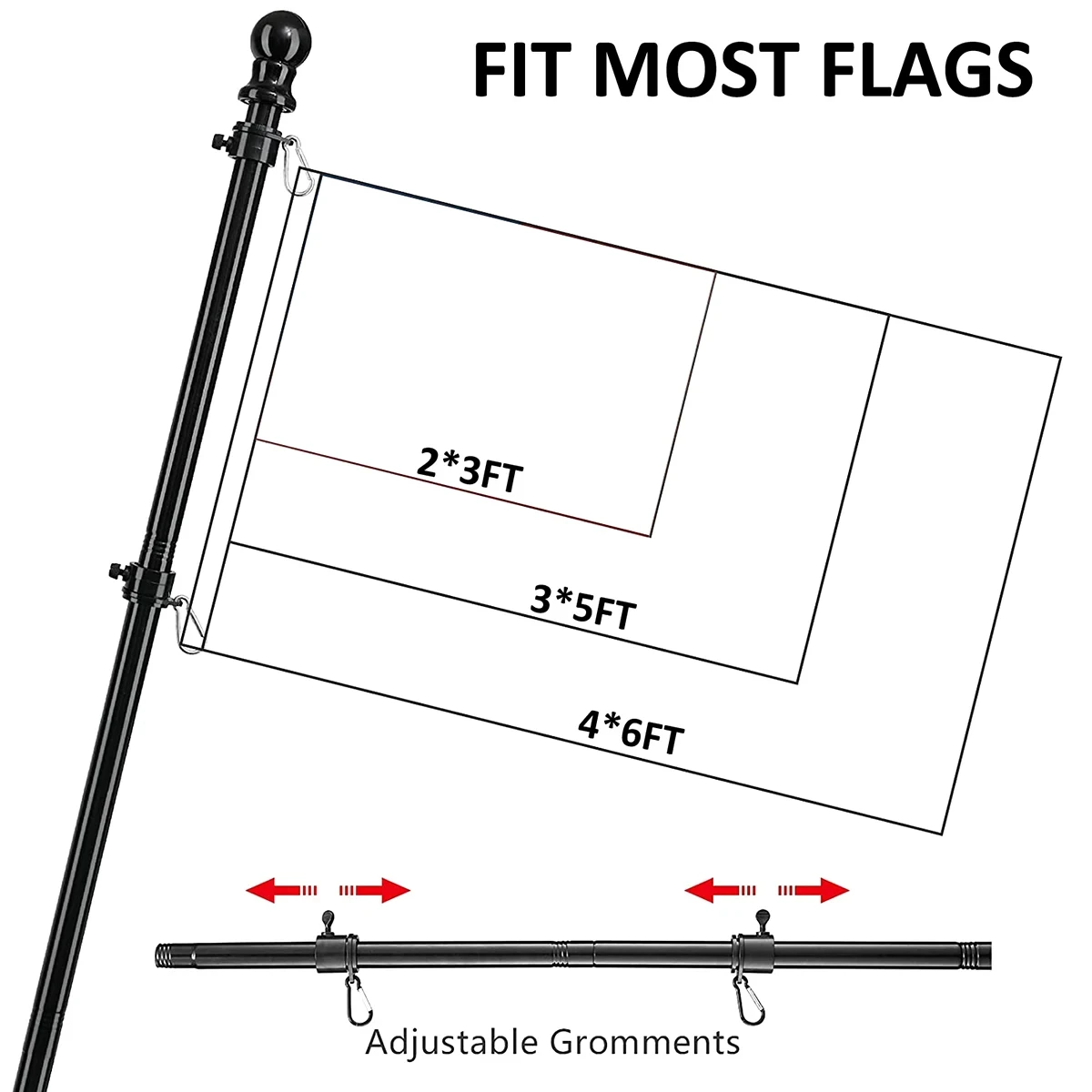 Asta portabandiera telescopica da 1.8M con anelli rotanti 360 senza grovigli guida in acciaio inossidabile Banner asta portabandiera montaggio a