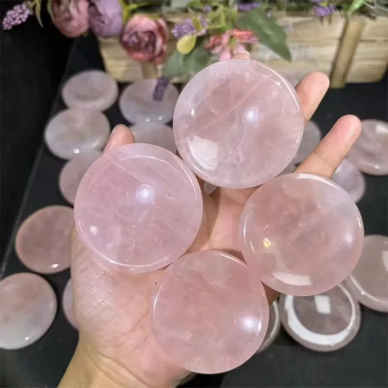 

Rose quartz small bowl natural pink quartz round bowl rose quartz carving for decoration