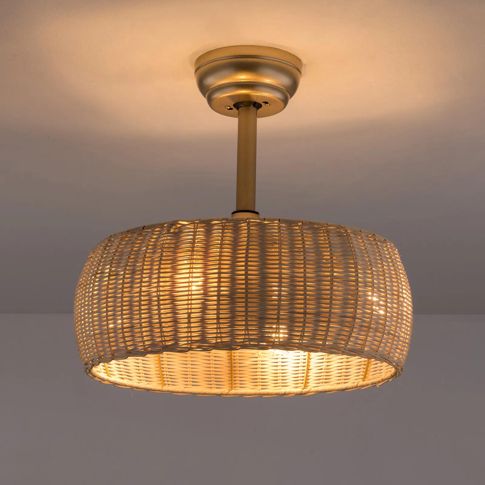 

Потолочный вентилятор в стиле бохо с дистанционным управлением, ручной плетеный абажур из ротанга, 6-скоростной тихий двигатель, заподлицо для спальни, гостиной