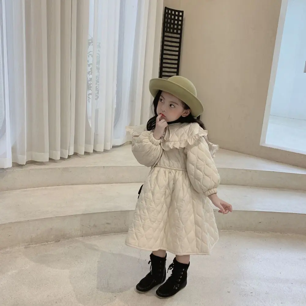 Autumn and Winter Girls\' Dress Season New Fashionable Thickened Large Flip Thickened Dress Children\'s Little Girl Princess Dress