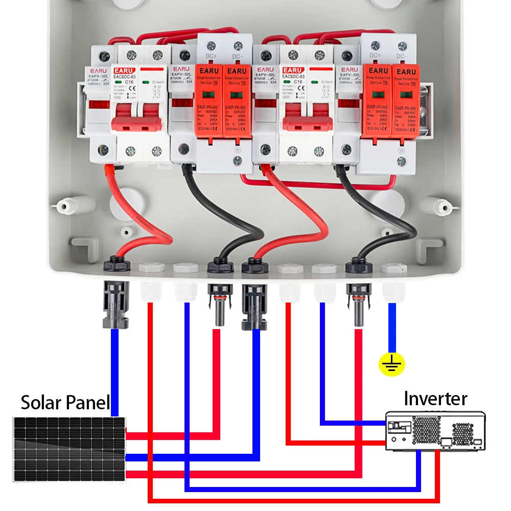 Solar Photovoltaic PV Combiner Box With Lightning Protection 2 Input 2 Out DC 500V 15A Fuse MCB SPD Waterproof Box IP65 HA 12WAY