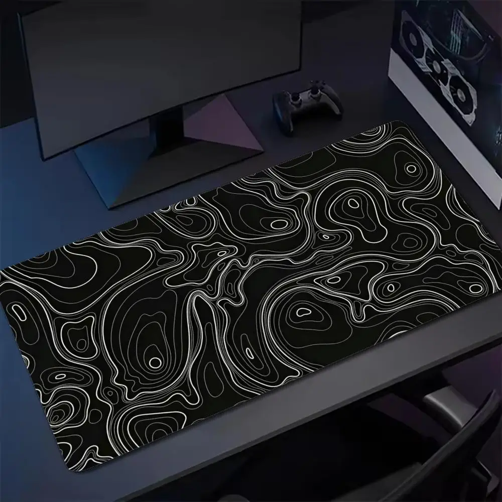 Topographic Marble Swirl XXL Gaming Mouse Pad Non-Slip Rubber Overlocked Deskmat Abstract Liquid Wave Keyboard Game Table Mats