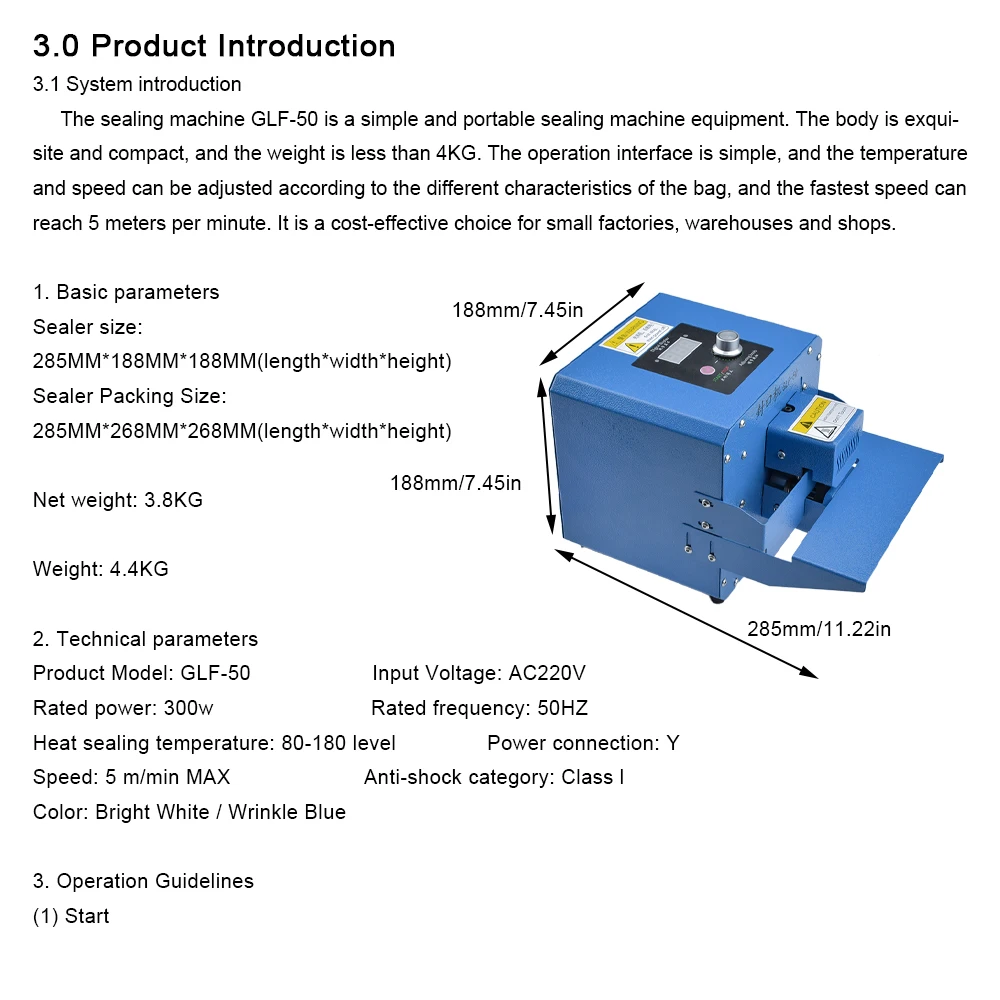 AC 220V 300W 50Hz 80-180℃ Heat Sealing Temperature GLF-50 Industrial Temperature Control Speed Heat Roller Speed Sealing Machine