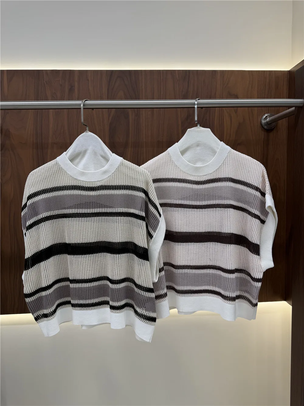Ladies Summer Loose Striped Short-Sleeve Drop-Shoulder Knit Top Comfortable Breathable