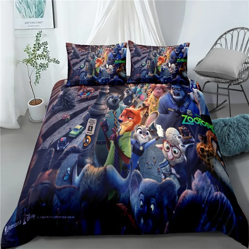 

Disney Kawaii Zootopia Pattern Quilt Cover Pillowcase Bedding Three Piece Set Multi Size Comforter Set Duvet Cover Bedding Sets