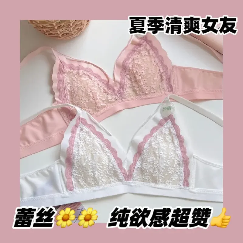 Originale francese pizzo triangolo coppa lingerie donna super sottile traspirante grande petto mostra piccolo lattice coniglio orecchio coppa reggiseno