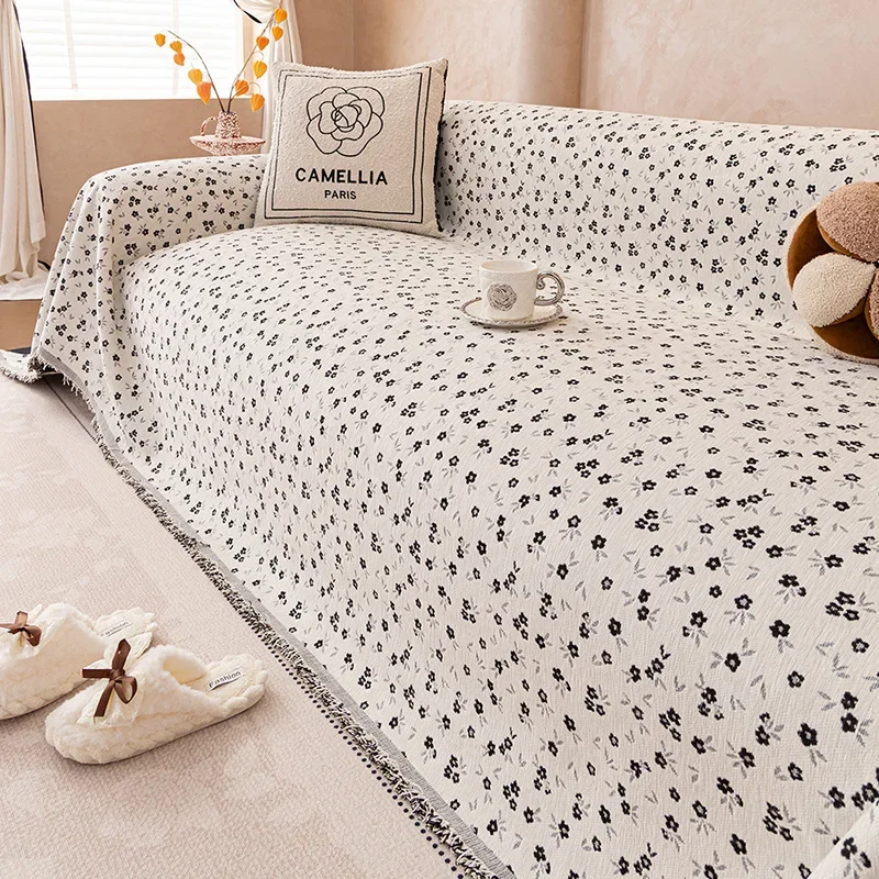 Jacquard Couch Cover Cloths Sofa Towels Small Fresh Flower Versatile Anti Slip Settee Cover Blanket Multi Scenario Universality
