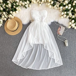 Chic Floral Mesh Patchwork Tube Top Dress Sexy Off Shoulder Elegant Evening Party Women Fashion Vintage Ceremonial Dresses