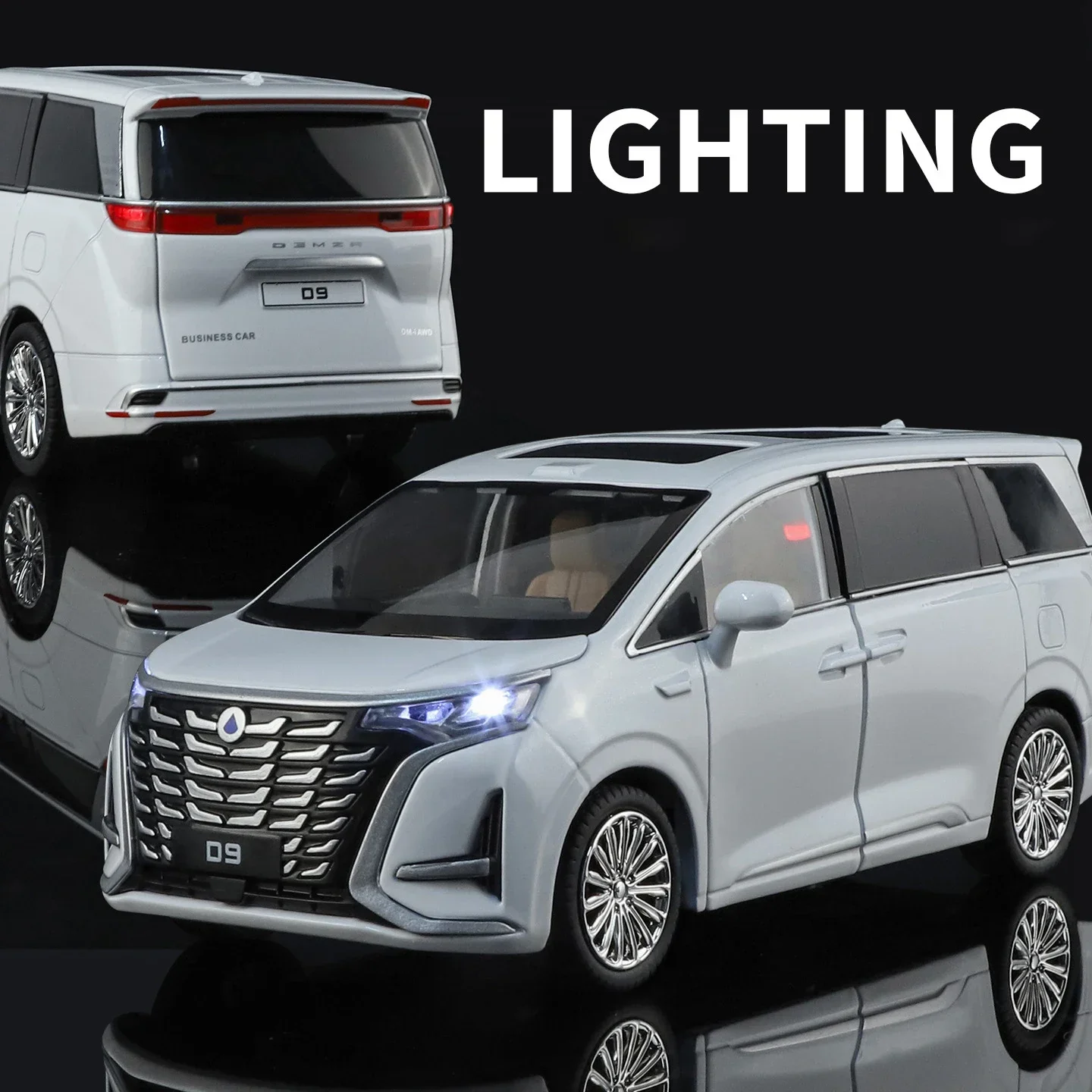 1:24 合金車 ダイキャスト MPV D9 デンザ ダイキャストモデル サウンドライト プルバック 子供のおもちゃ コレクション 誕生日プレゼント