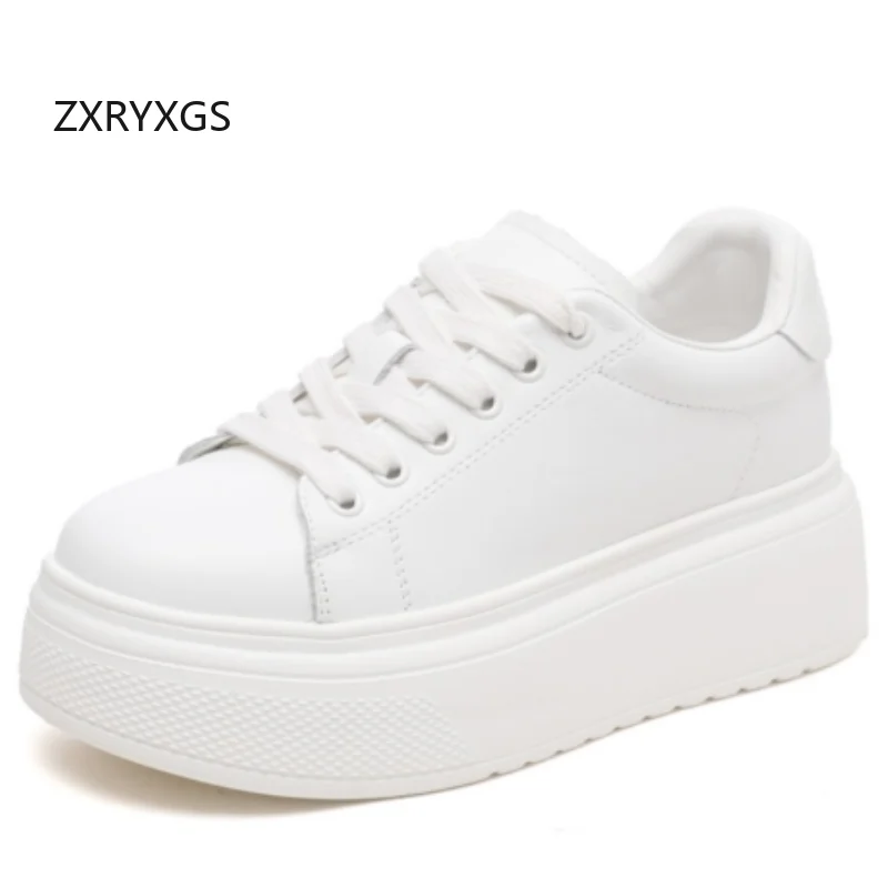 

ZXRYXGS Premium Real Leather Thick Sole Height Increasing Shoes White Sneakers 2025 New Autumn Women Fashion Casual Shoes Tide