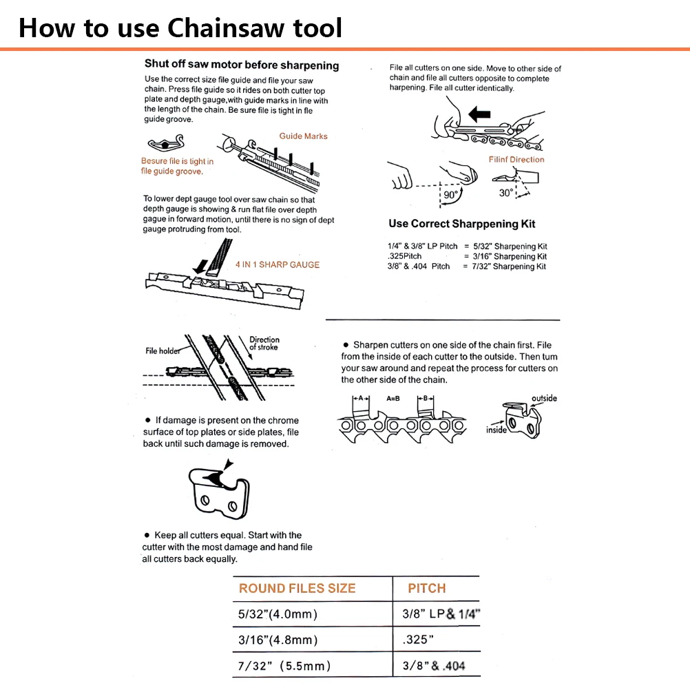 Sharpener File Kit Stump Vise For all brand Chainsaw