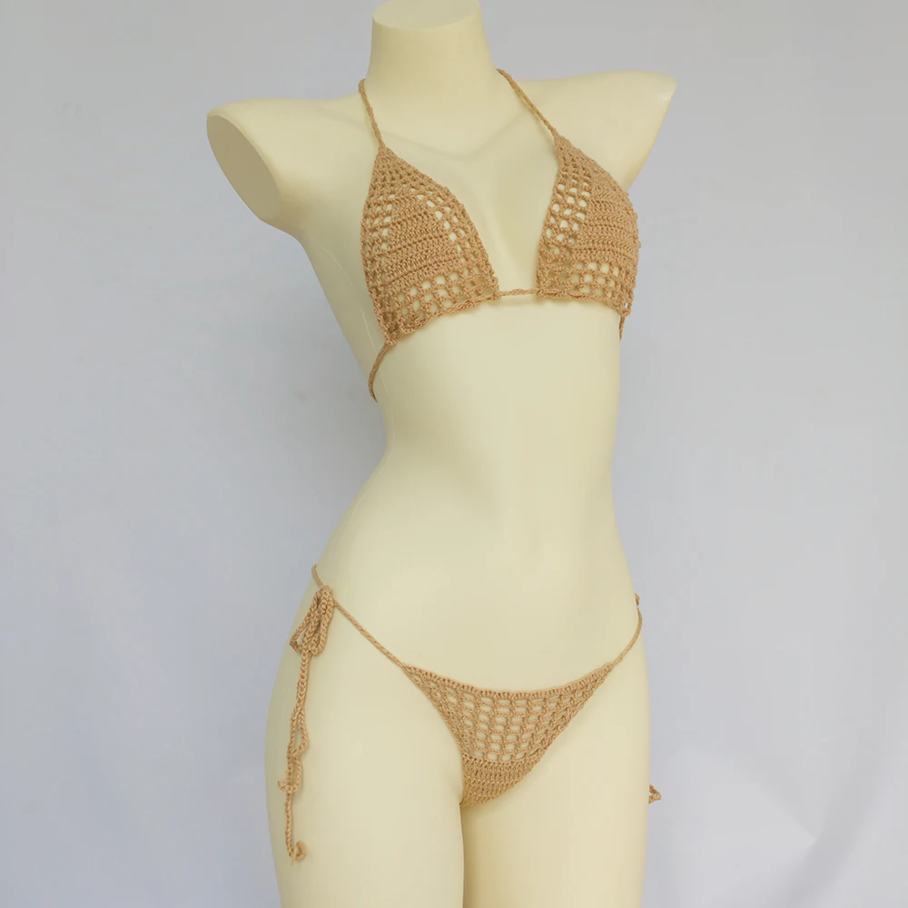 Maillot de bain en coton pour femmes, micro bikini sexy, string G, haut en crochet, ensemble de lingerie de plage