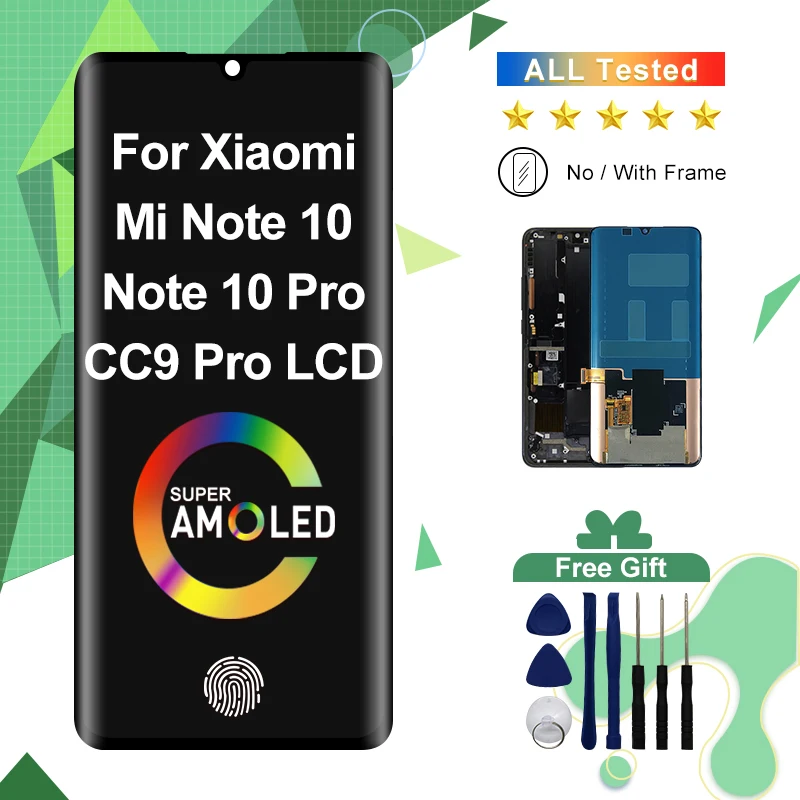 AMOLED Note 10 ЖК-дисплей для Xiaomi Mi Note 10 Pro, экран M1910F4S, дигитайзер сенсорного дисплея для Mi CC9 Pro, ЖК-дисплей, запасные части AMOLED Note 10 ЖК-дисплей для Xiaomi Mi Note 10 Pro, экран M1910F4S, дигитайзер сенсорного дисплея для Mi CC9 Pro, ЖК-дисплей, запасные части