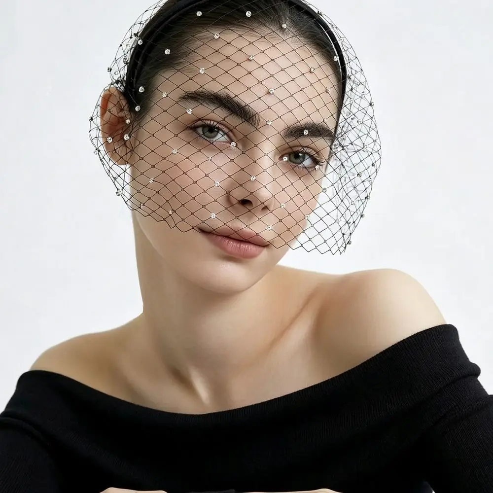 Exquisite French Style Birdcage Veil Rhinestone Pearl Bride Veils Elegant Shiny Wedding Headband Women
