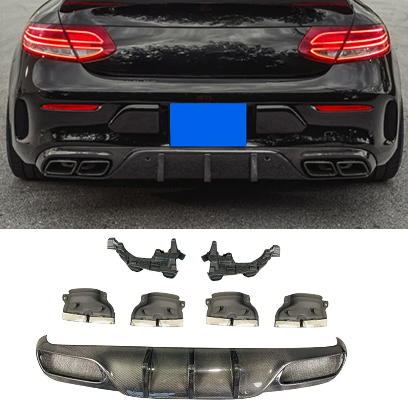 W205 Coupe FD Style Body Kit Carbon Fiber Fibre Rear Bumper Diffuser Lip For Mercedes Benz W205 Coupe 2-Door 2015-2021 with pipe