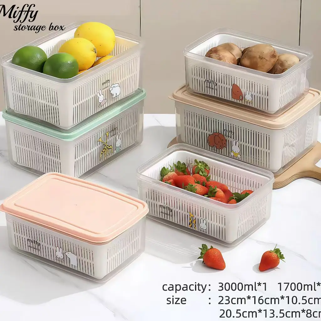 

Новая сливная корзина Miffy, коробка для хранения, милый мультяшный ящик для чистки фруктов и овощей и консервации, герметичная коробка для хранения