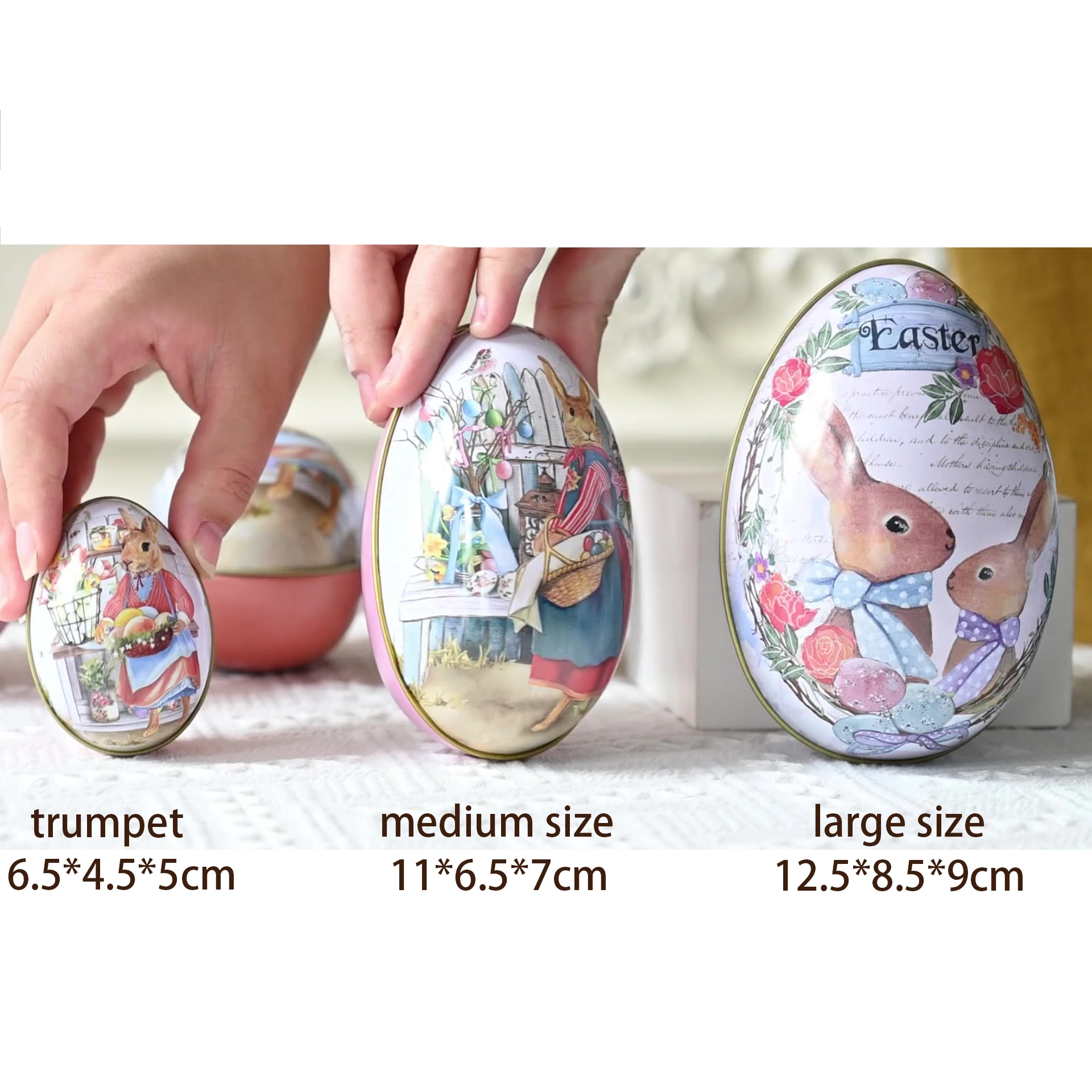 1Pc New Easter Decorative Supplies Easter Tin Egg Candy Box Gift Box Colored Rabbit Iron Egg Egg Shell Home Decoration