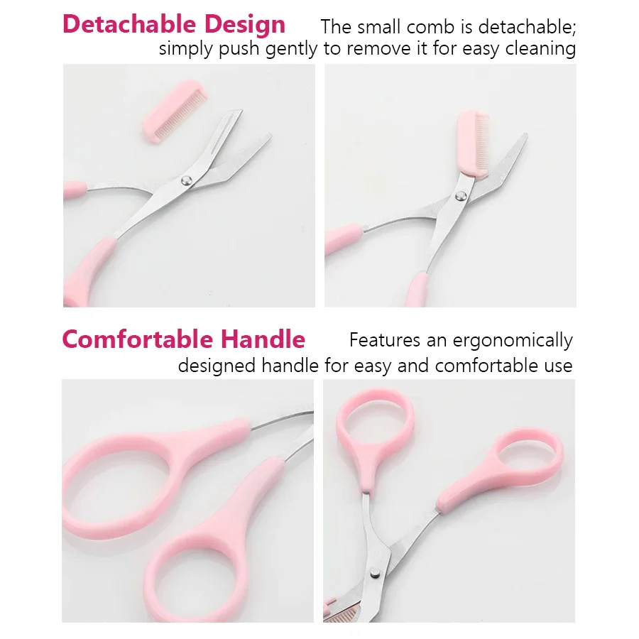 Tijera de afeitar para cejas rosa, recortadora segura antiarañazos de acero inoxidable para principiantes, herramienta de belleza afilada de media luna