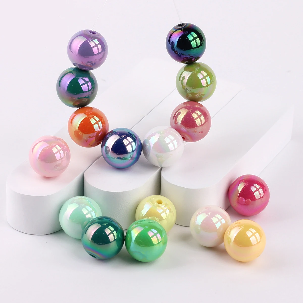 40-100pcs/lot 6-16mm Solid Color Electroplated AB Iridescent Round Beads For DIY Bracelets Necklaces Jewelry Making Accessories