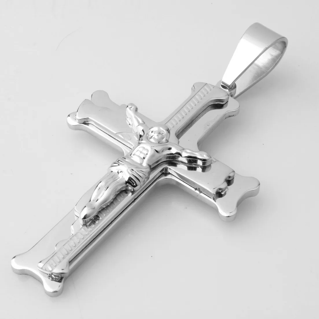 Fashion Silver Color Jesus Cross Stainless Steel Pendants Necklaces Byzantine Long Chain Necklace for Women Men Jewelry