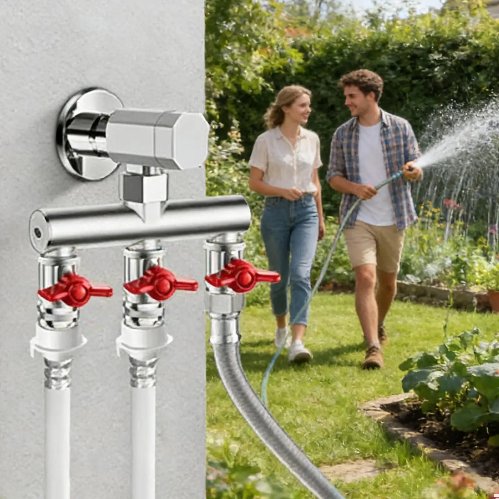 3 Way Hose Splitter Garden Water Pipe Tee Diverter 1/2 Inch Faucet Angle Valve 3 Way Water Valve 1 To 3 Diverter with Switchs